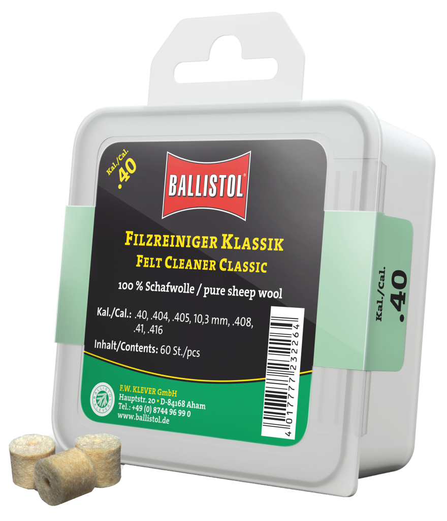 Ballistol Filzreiniger Klassik, Kal. .40, 60 Stk. (für Kal. .40, .404, .405, 10.3mm, .408, .41, .416)