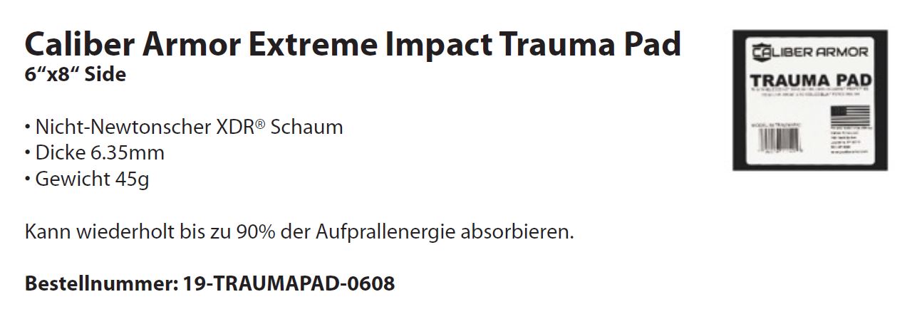 Extreme Impact Trauma Pad Caliber Armor, 6"x8" 