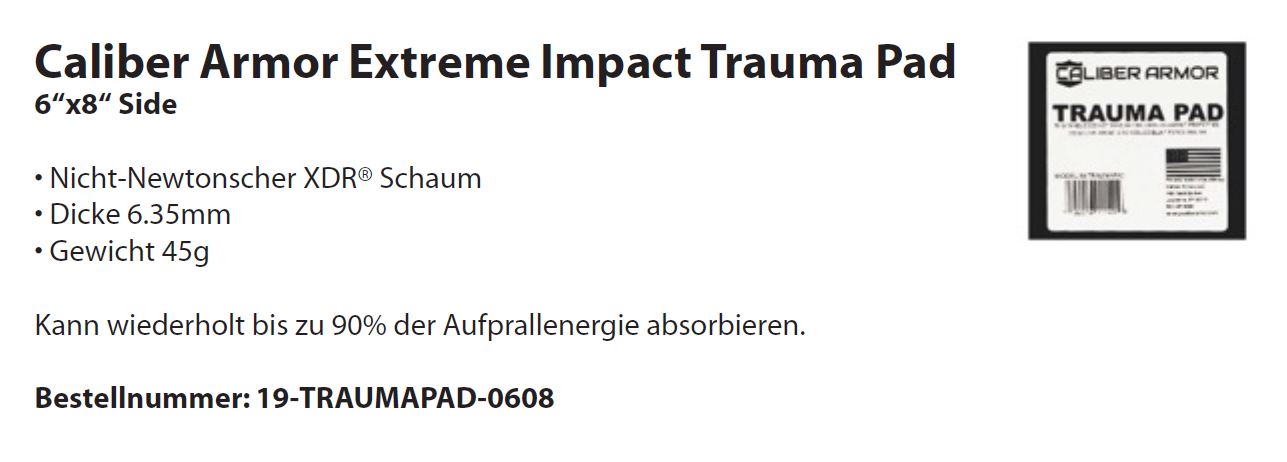 Extreme Impact Trauma Pad Caliber Armor, 6"x8"