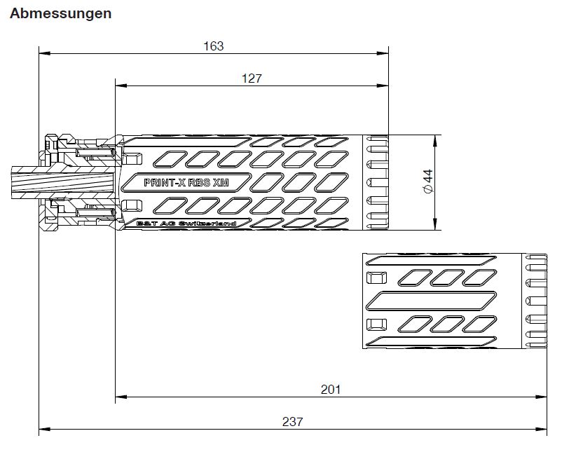 Schalldämpfer B&T AG RBS PRINT-X SQD-XM 9mm , QD-Schnellverschluss mit 9-mm 3-Lug Schnittstelle