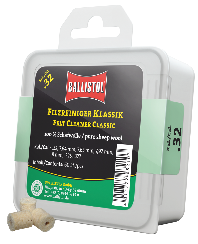 Ballistol Filzreiniger Klassik, Kal. .32, 60 Stk. (für Kal. .32, 7.64mm, 7.65mm, 7.92mm, 8mm, .325, .327)