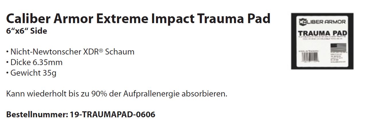 Extreme Impact Trauma Pad Caliber Armor, 6"x6"
