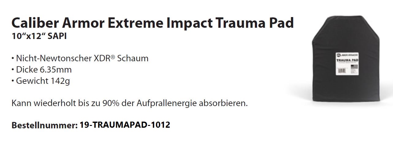 Extreme Impact Trauma Pad Caliber Armor, 10"x12" 