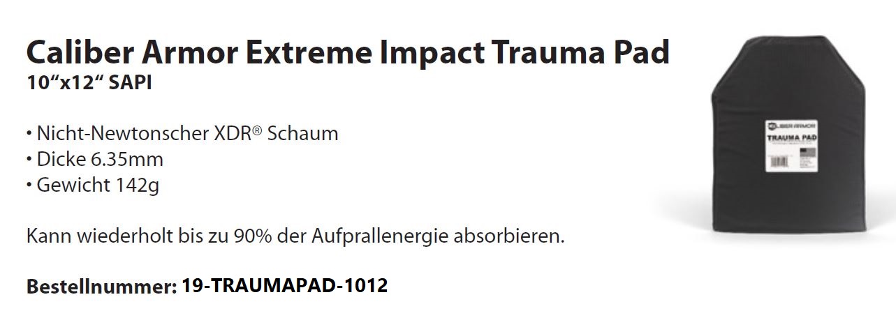 Extreme Impact Trauma Pad Caliber Armor, 10"x12"