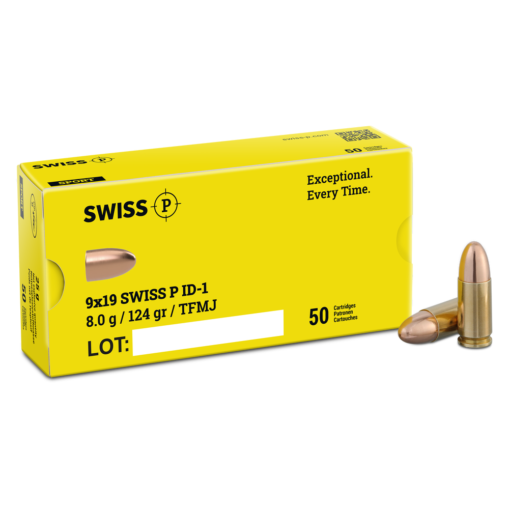 Munition Swiss P Ammo TFMJ, 8.0 g / 124 gr Swiss P ID-1 9mm Para