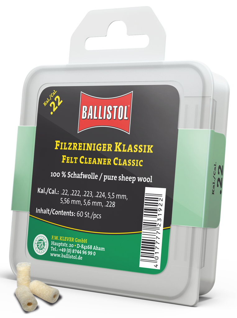 Ballistol Filzreiniger Klassik, Kal. .22, 60 Stk. (für Kal. .22, .222, .223, .224, 5.5mm, 5.56mm, 5.6mm, .228)