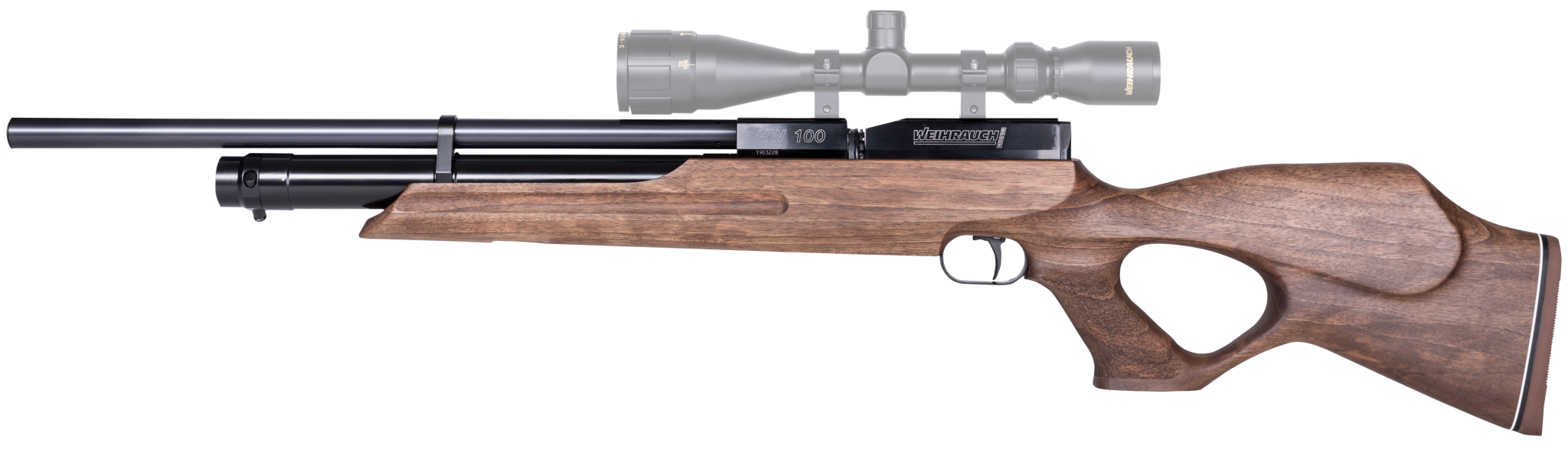 Luftgewehr Weihrauch HW100TK FSB (FAC) 4.5mm /.177 Nussbaum Lochschaft, kurze Ausführung, ca 35 Joule